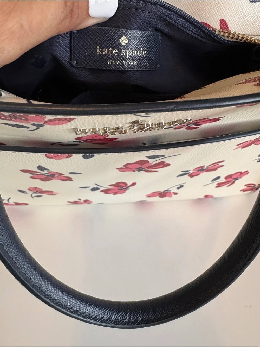 kate spade Cream Floral Satchel with Pink & Navy Accents